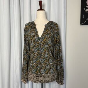 Faherty Floral Boho Blouse Yellow Multicolor Small